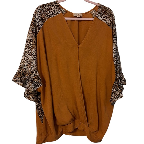 Gigio Plus women’s gathered front camel and leopard tunic top size 2XL - Picture 2 of 10